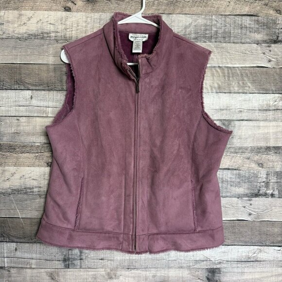 Pendleton Vest Women's Size Large Pink Zip Front Two Pockets Faux Leather - Picture 1 of 6